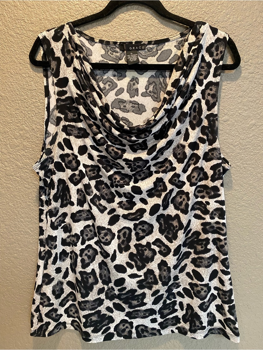 Grace Black & White Leopard Print Cowl Neck Sleeveless Camisole